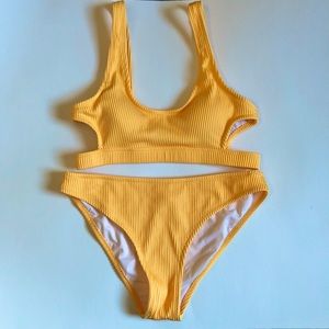 Cupshe Sunshine Yellow Ribbed Cut-Out Bikini